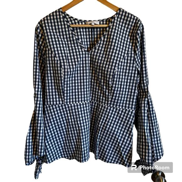 J.‎ Crew women’s peplum blouse medium gingham blue white - Picture 1 of 10